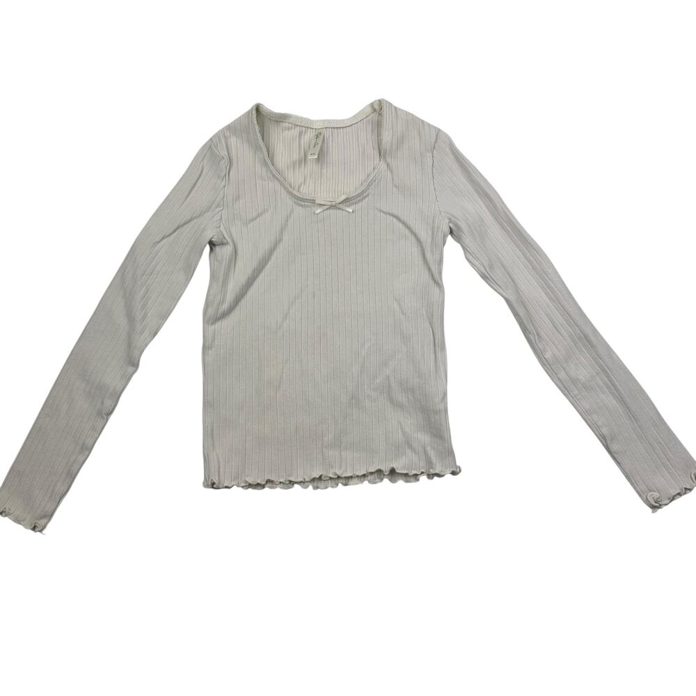 Rylee + Cru Off White Ribbed Shirt, Size 6/7